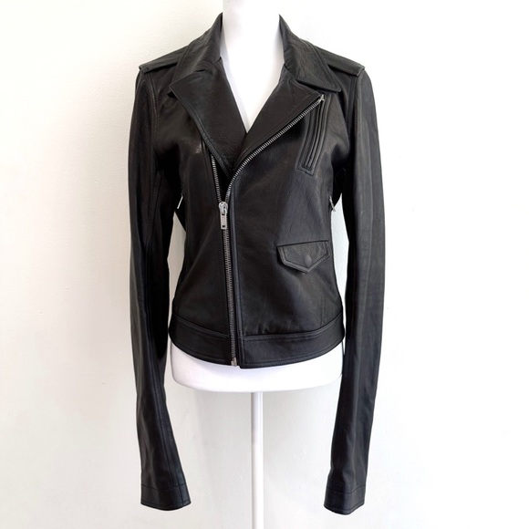 Rick Owens Jackets & Blazers - RICK OWENS BLACK LEATHER SILVER ZIP UP MOTORCYCLE MOTO BIKER JACKET